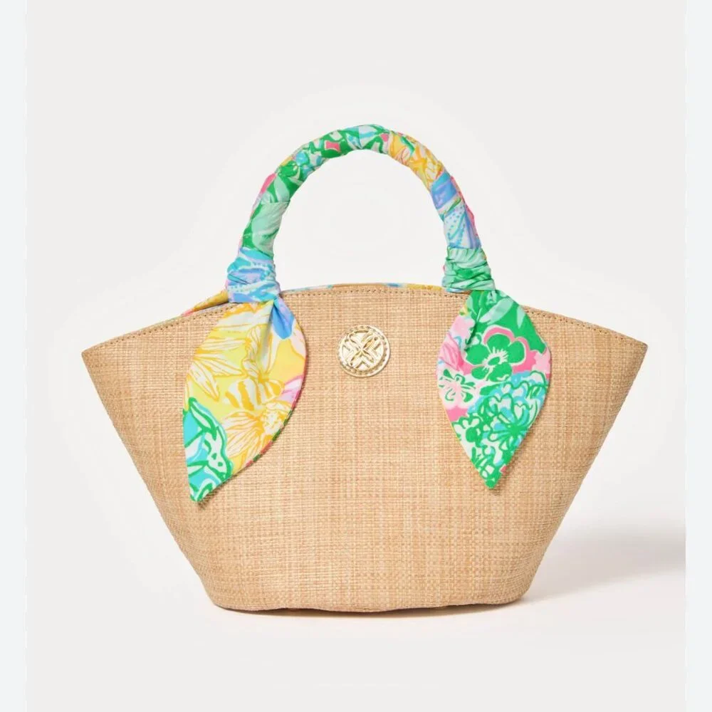 Lilly Pulitzer Maya Straw Tote Bag NWT $168 Raffia Scarf Handle - Picture 5 of 5
